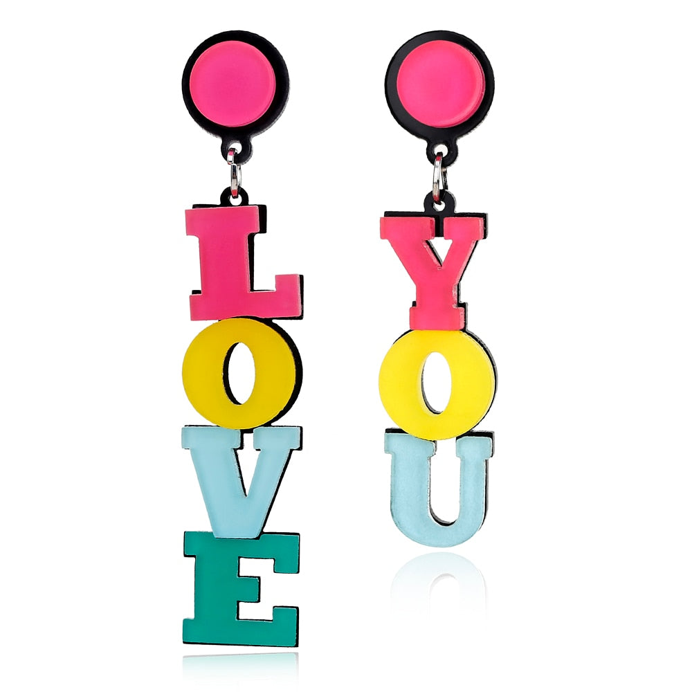 LOVE YOU Acrylic Drop Earrings Women Travel Fashion Cartoon Earrings Creative