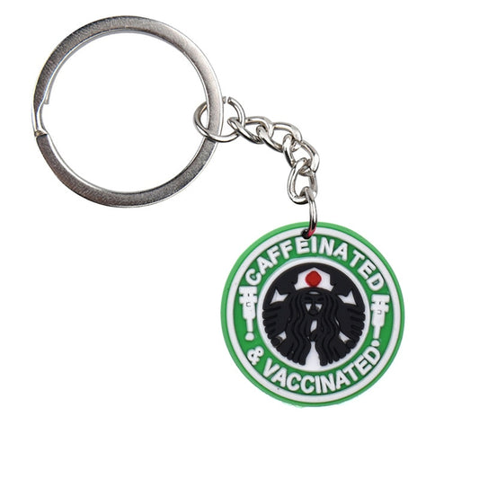 Caffeinated & Vaccinated Keyring Gift for Nurse Doctor Medical Personnel Cute