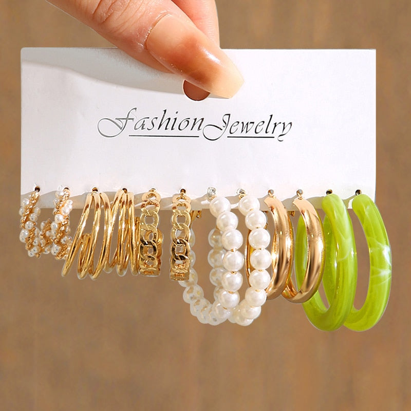 6pairs Mixed Hoop Earrings Trendy Jewelry Creative Style Accessories