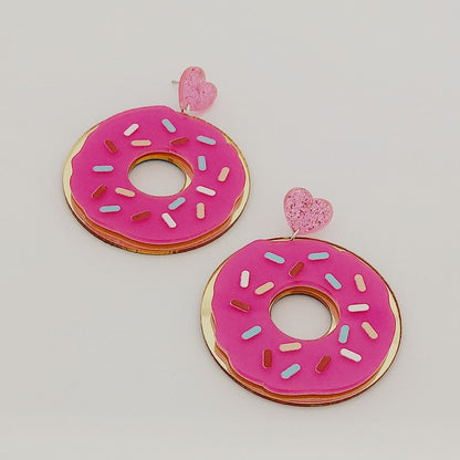 Pink Donut Acrylic Drop Earrings Women Travel Fashion Cartoon Earrings Creative