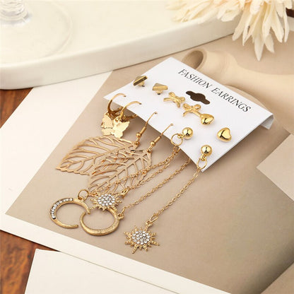 6 Pairs Leaf Moon Butterfly Dangle Earrings for Fashion Stylish Jewelry Drop