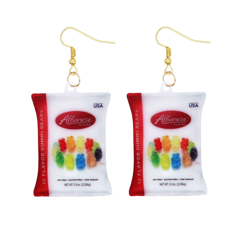 19 Styles Acrylic Snacks Potato Chips Mix Bags Design Dangle Earrings Women