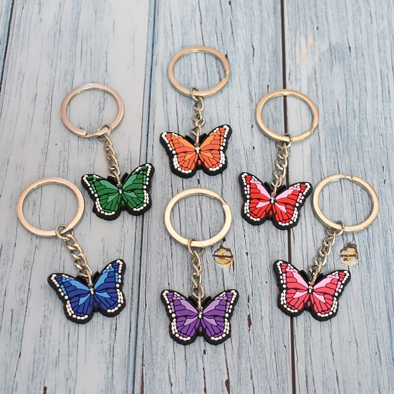 8 Styles PVC Colorful Cartoon Butterfly Keyring Cute Creative Fashion Keychains