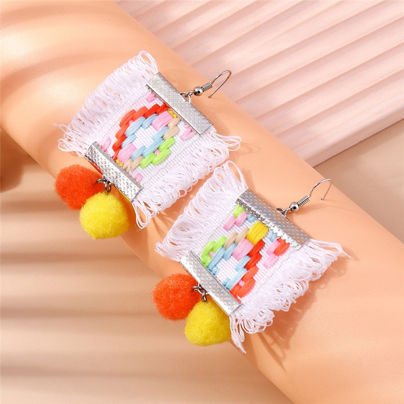 Yellow Orange Pom Pom Dangle Drop Earrings Women Charms Earring Fashion Creative