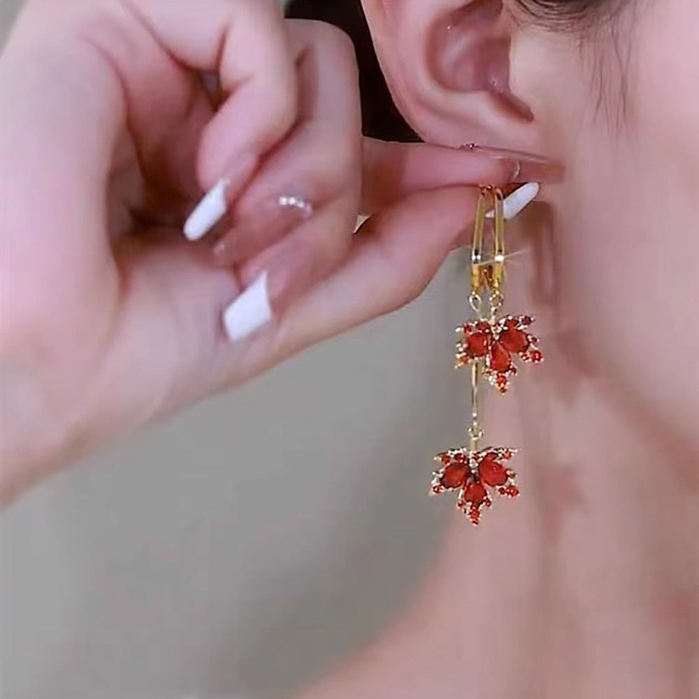 Maple Leaf Dangle Earrings Women Party Wedding Jewelry Dangle Gifts Earrings