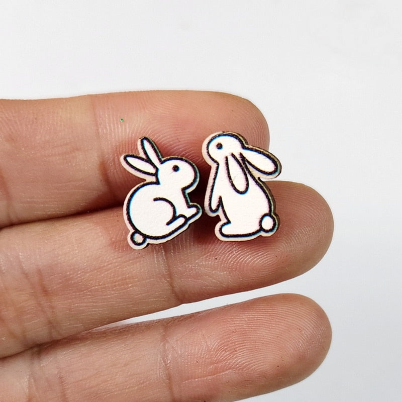 Easter Cute Rabbit Wooden Stud Earrings Women Gifts Earring Cute Girls Eardrop