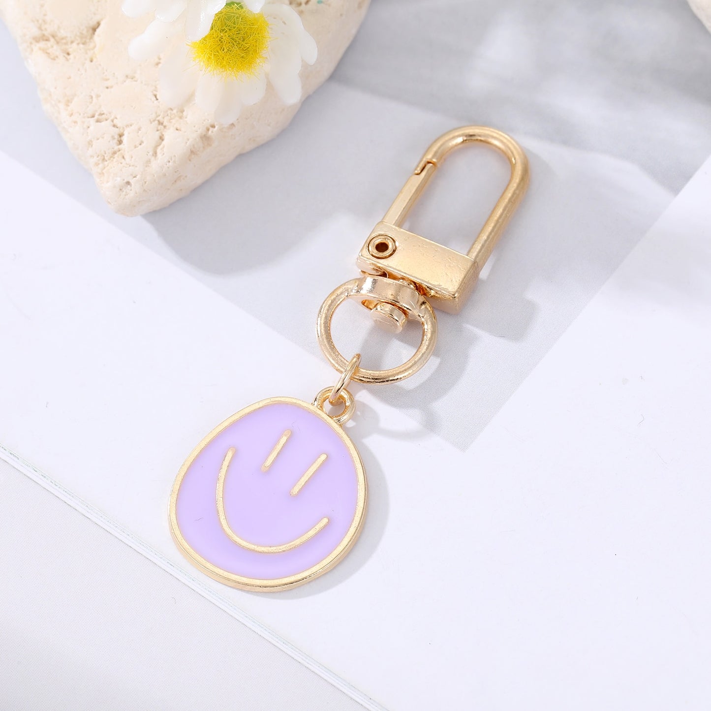 7 Styles Round Smile Face Keychain Key Ring For Women Gift Fashion Cartoon Bag