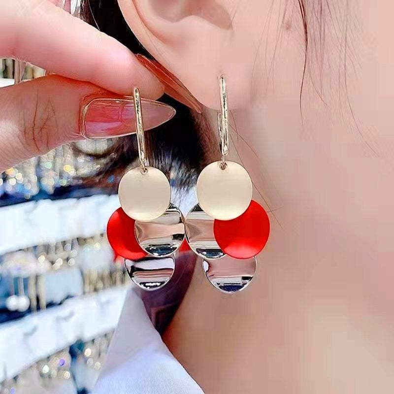 Red Disk Decor Lady Cute Dangle Earrings for Women Jewelry Girls Earrings