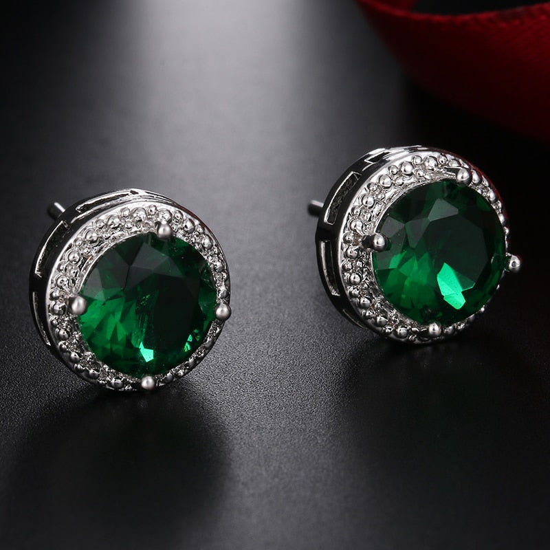 Green Rhinestone Stud Earrings Female Fashion Earrings Jewelry Gifts