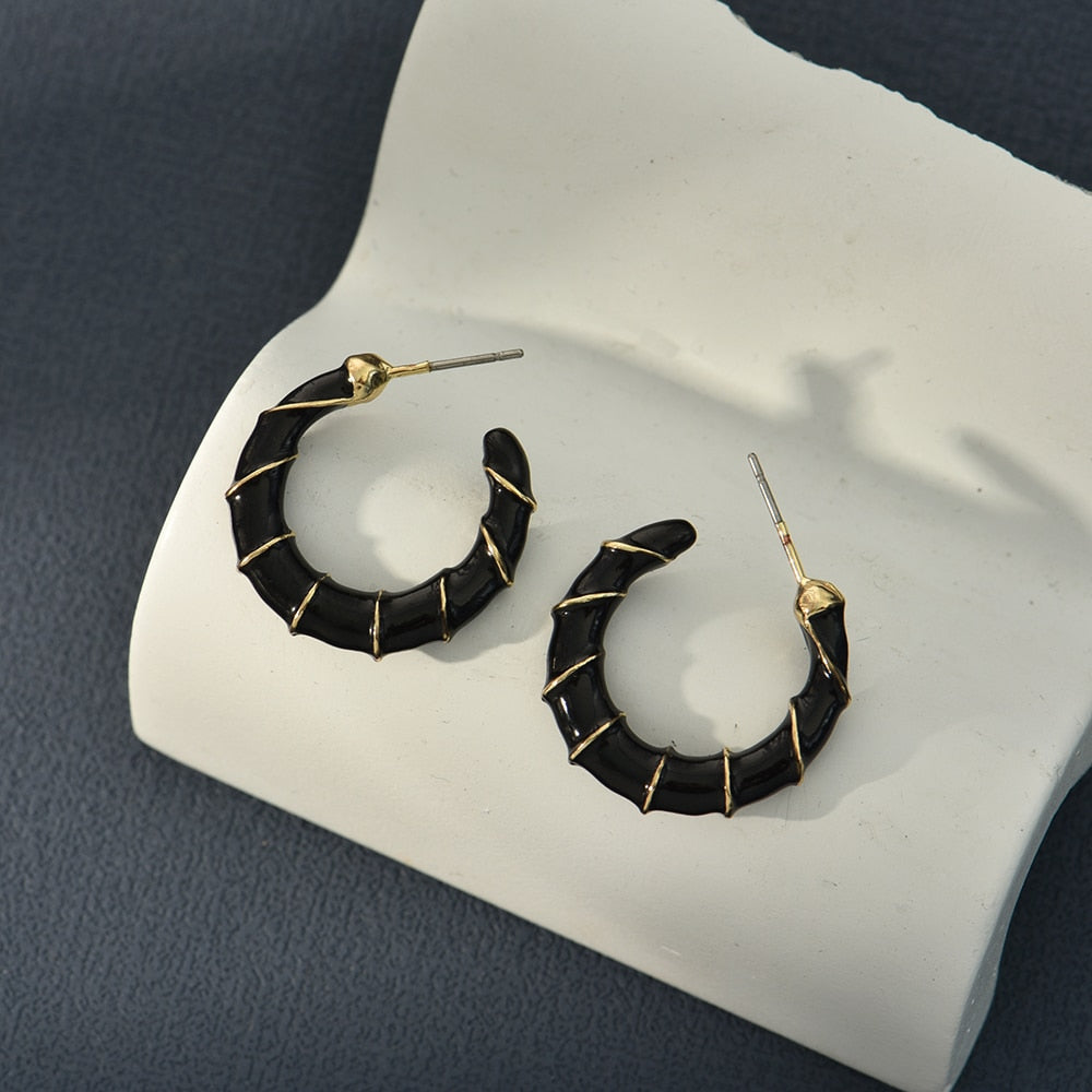 Black Twisted C-shaped Hoop Earrings Hip Hop Women Party Gift Jewelry Ear