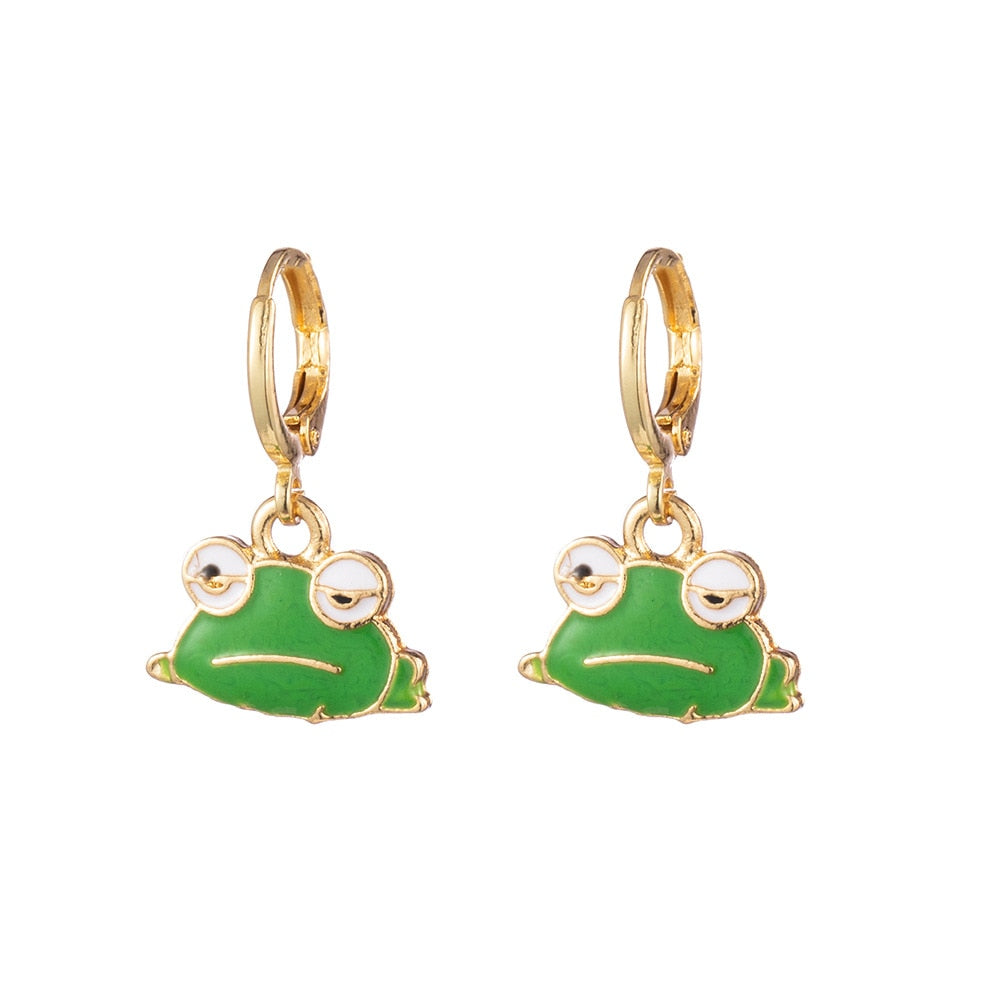 Tired Frog Enamel Drop Earrings Cartoon Ear Pendants Accessories Women Jewelry