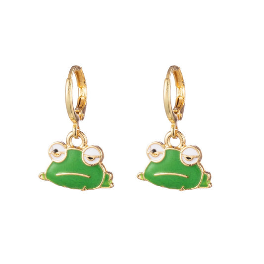 Tired Frog Enamel Drop Earrings Cartoon Ear Pendants Accessories Women Jewelry