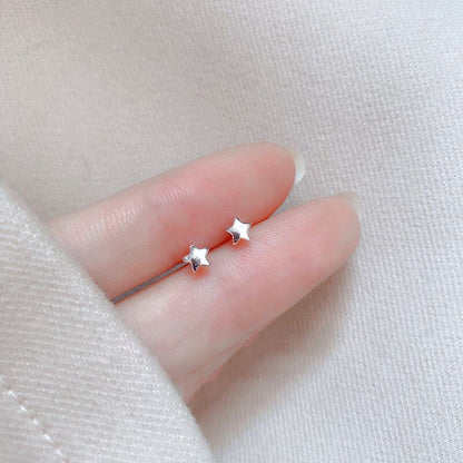 Silver-colored Mini Star Minimalist Cute Stud Earrings Women Mini Ear Piercing