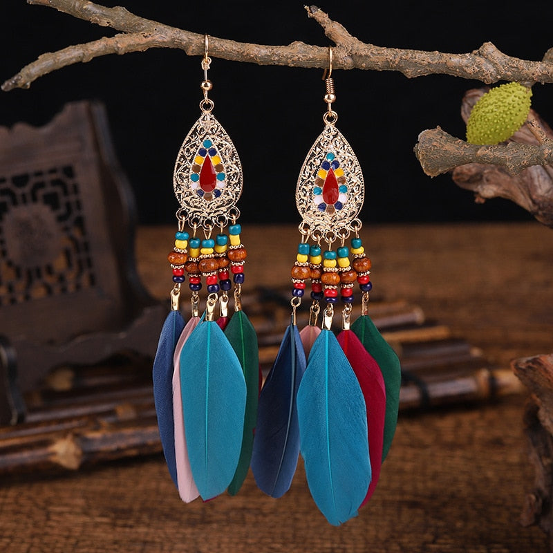 54 Styles Bohemian Long Feathers Tassel Dangle Earrings for Fashion Stylish