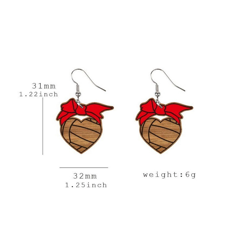 Volleyball Heart Wooden Drop Earrings Women Gifts Earring Cute Girls Eardrop