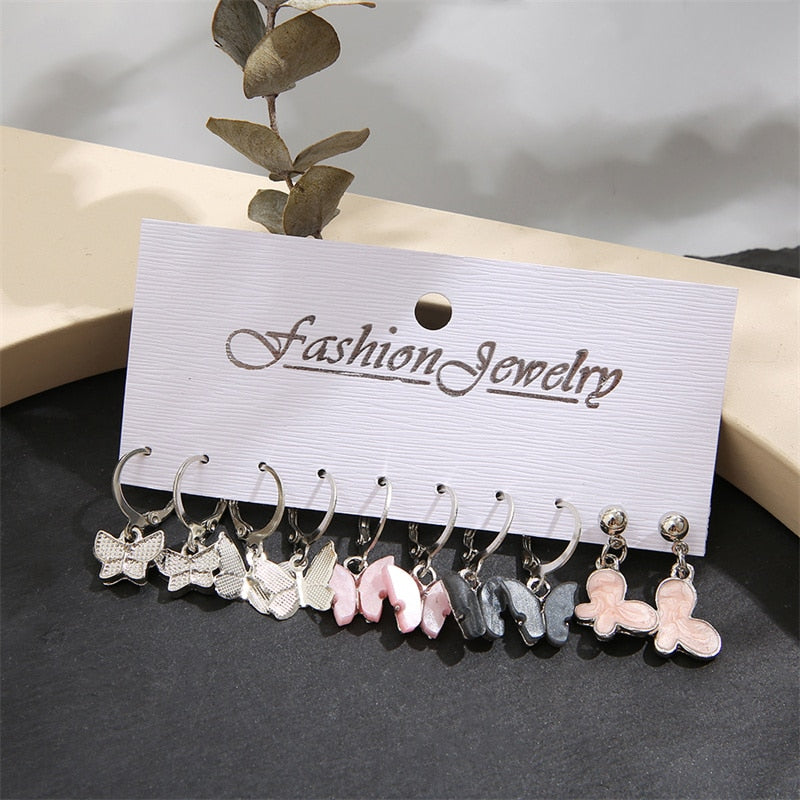 13 Styles 5-6 Pairs Set Heart Butterfly Dangle Earrings for Girls Women Birthday