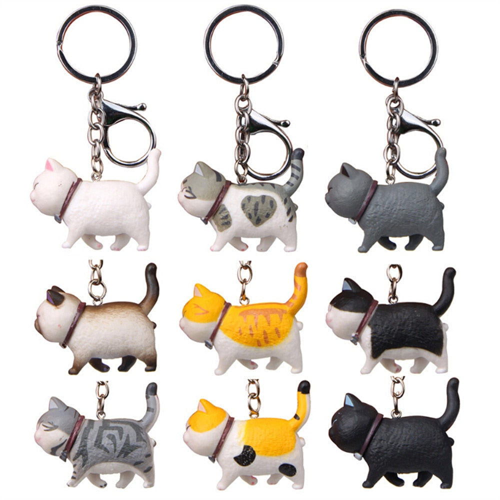 9 Colors Cute Cartoon Cat Pendant Keychain Fashion Bag Charms Ornament for Men