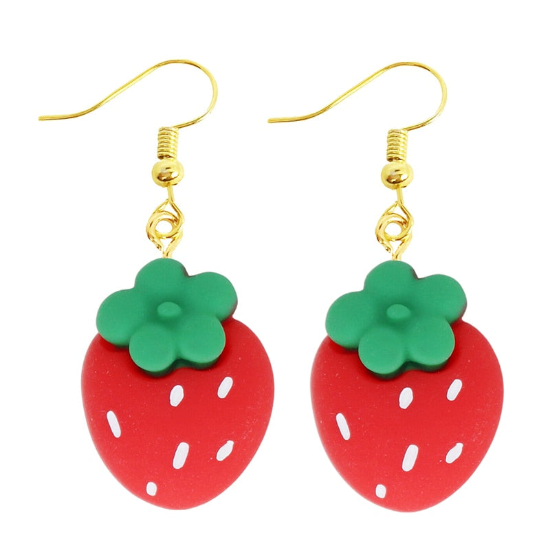 Strawberry Drop Earrings Women Art Fashion Cartoon Earrings Creative Jewelry