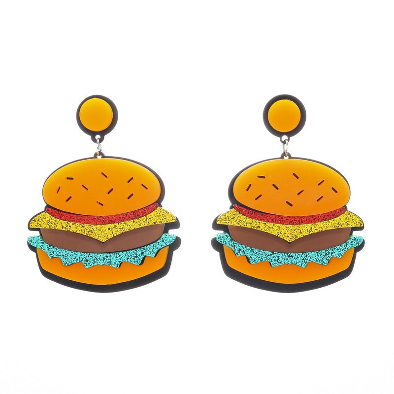 Burger Acrylic Drop Earrings Women Travel Fashion Cartoon Earrings Creative