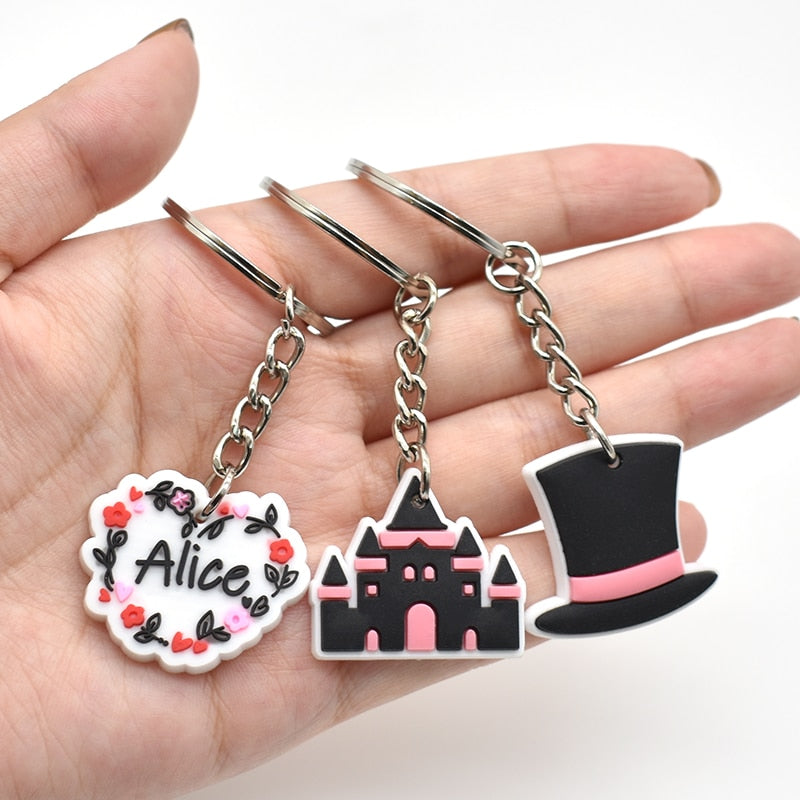 16 Styles Cartoon Pink Castle Cat Hat Funny Keychain Gift Cute Charms Keyring