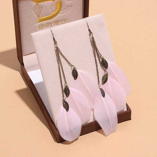 White Feathers Dangle Earrings for Fashion Stylish Jewelry Drop Earrings