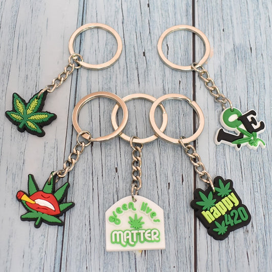 19 Styles Green Plant Design Hemp Leaf Creative Keychain Cartoon Creative Gift