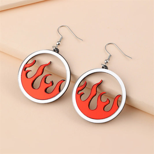 Red Flame Acrylic Drop Earrings Women Travel Fashion Cartoon Earrings Creative