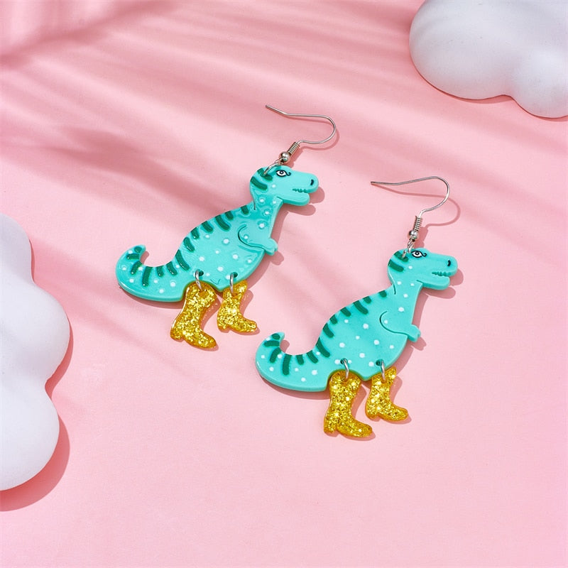 Dinosaur and Boots Drop Earrings Female Travel Cartoon Earrings Creative Art