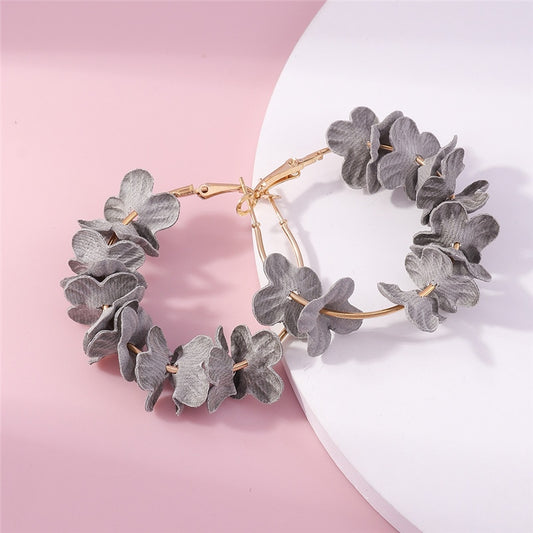 Grey Flowers Hoop Earrings Women Charms Earring Fashion Creative Jewelry