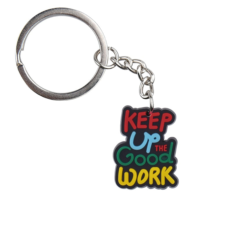 18 Styles PVC Inspirational Slogan Quote Keychain Car Keyring Cartoon Creative