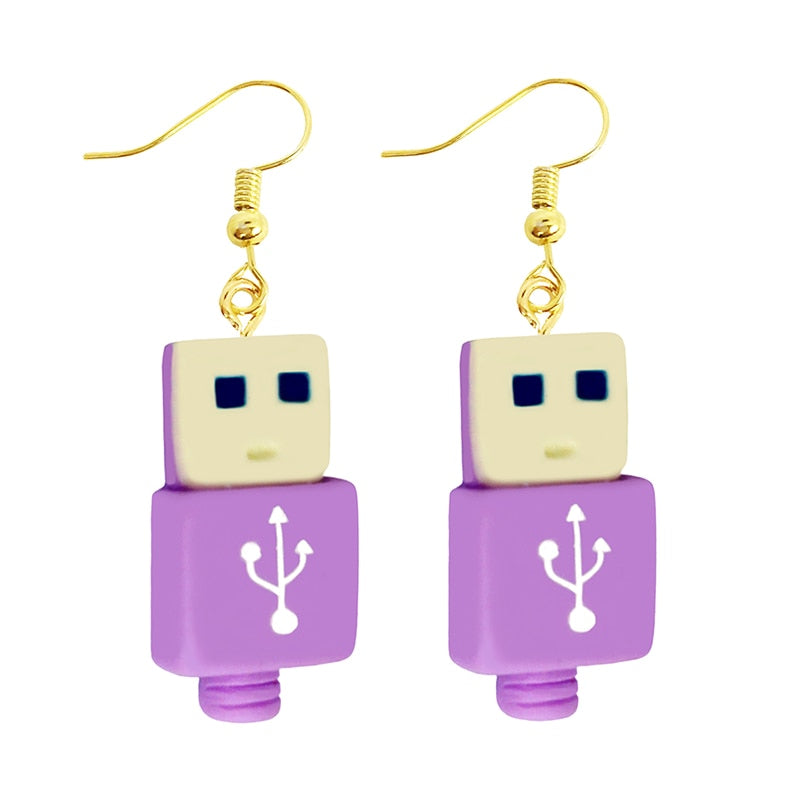 Creative Funny Design Purple Charger Drop Earrings Women Creativity Jewelry Cute