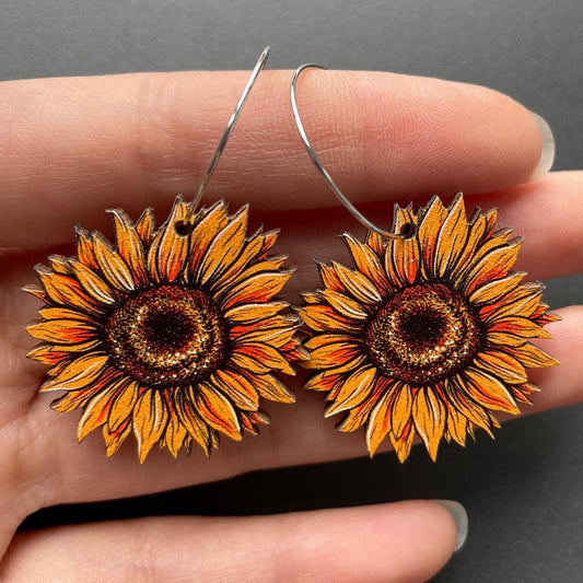 Wooden Sunflower Dangle Earrings for Girls Women Birthday Gift Lovely Jewelry