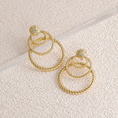 Three Textured Circles Dangle Earrings for Fashion Stylish Jewelry Drop Earrings