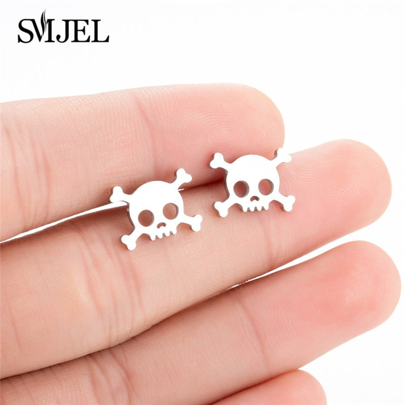 Skull Bone Stainless Steel Earrings Women Jewelry Small Studs Gifts Earring