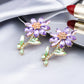 Purple Flower with Stem Lady Cute Dangle Earrings for Women Jewelry Girls