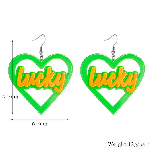 Lucky Green Heart Drop Earrings Female Travel Cartoon Earrings Creative Art