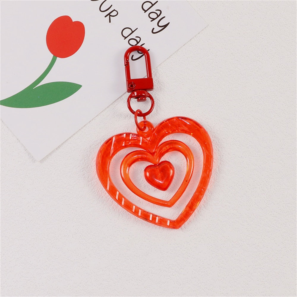 6 Colors Hollow Heart Acrylic Keychain Cute Earphone Case Pendant For Girls