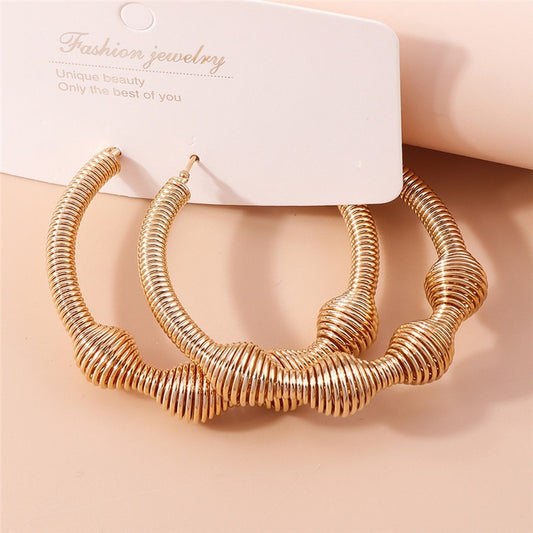 Metal Spiral Design Hoop Earrings For Women Girl Fashion Modern Jewelry Gift