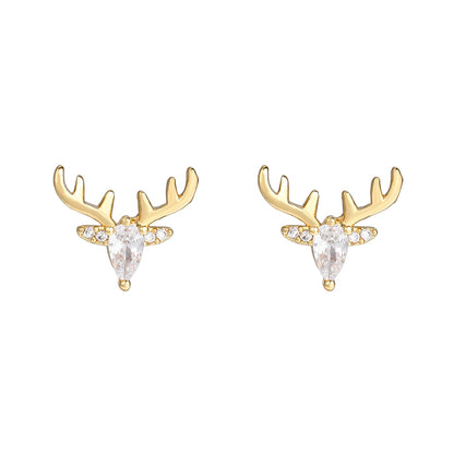 Rhinestone Deer Animal Stud Earrings Women Cubic Zirconia Earings Gift Jewelry