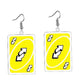 Uno Game Yellow Reverse Card Drop Earrings Hip Hop Women Party Gift Jewelry Ear