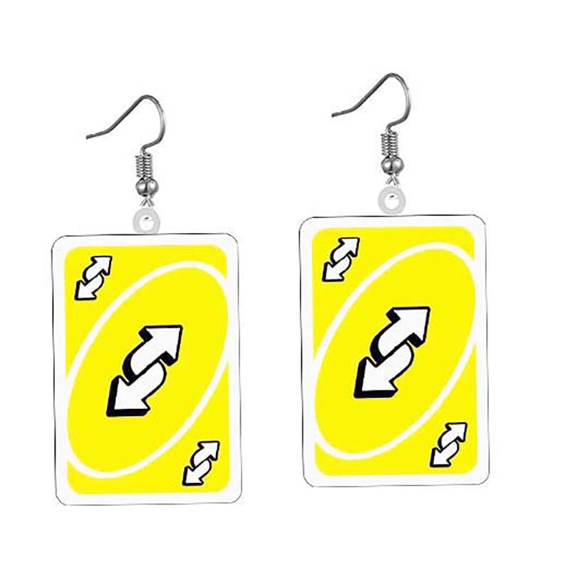 Uno Game Yellow Reverse Card Drop Earrings Hip Hop Women Party Gift Jewelry Ear