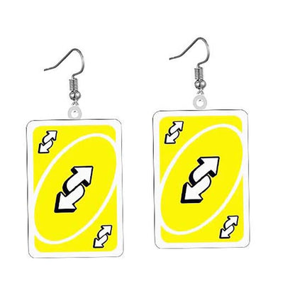 Uno Game Yellow Reverse Card Drop Earrings Hip Hop Women Party Gift Jewelry Ear