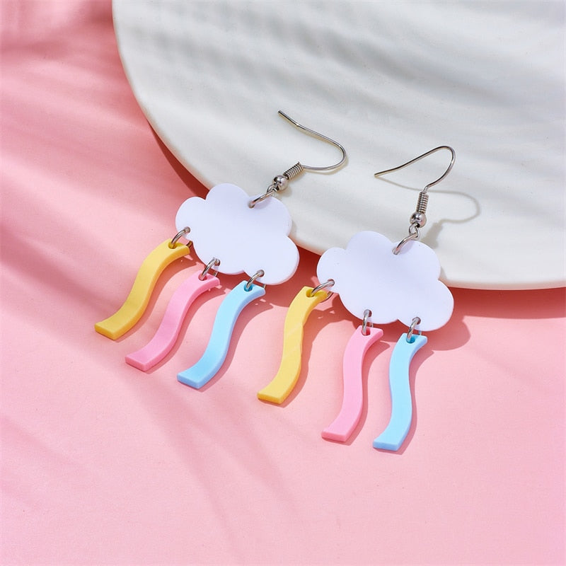 Rainbow Rain Drop Earrings Female Travel Cartoon Earrings Creative Art Jewelry