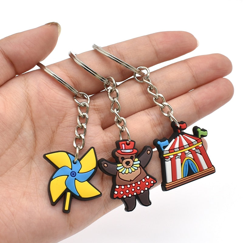 10 Styles Circus Show  Clown Poker Magic Beast Keyring Cartoon Keychains