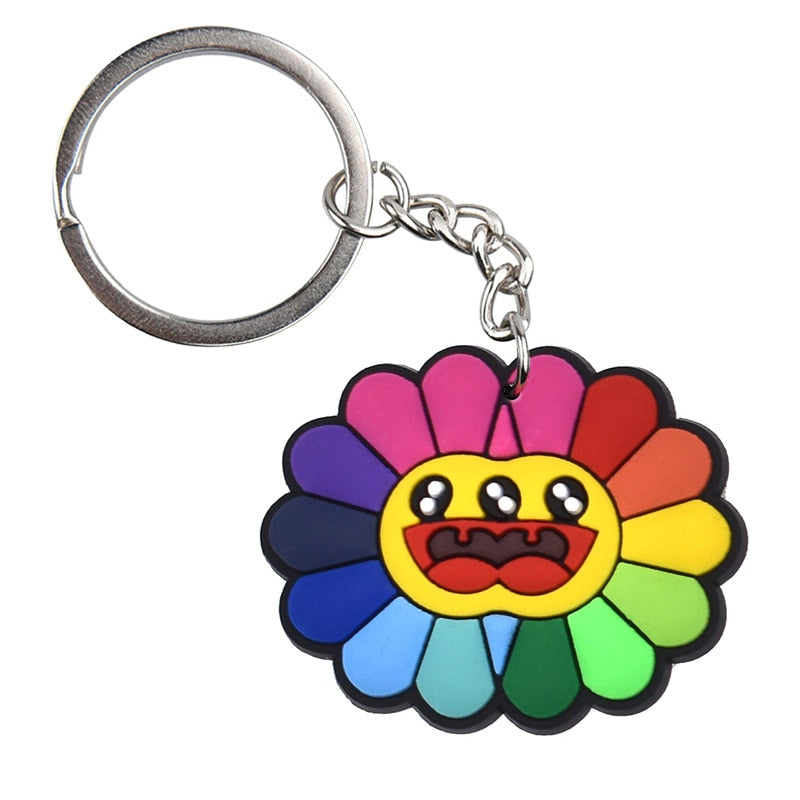 15 Styles PVC Rubber Colorful Cute Flower Sunflower Keychain Fashion Cartoon