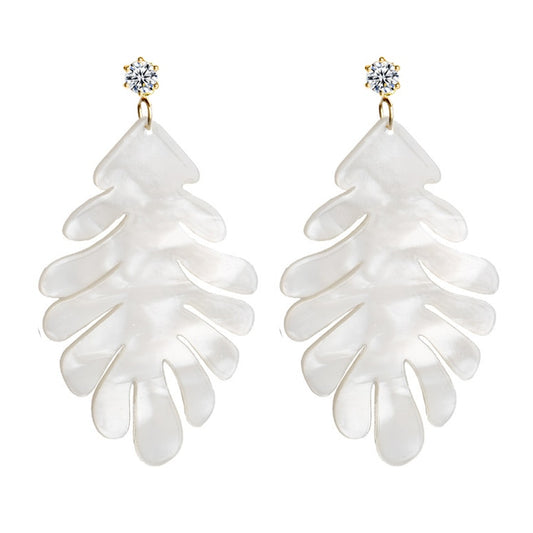 White Pearl Pattern Leaf Drop Earrings Cartoon Art Women Party Jewelry Ear