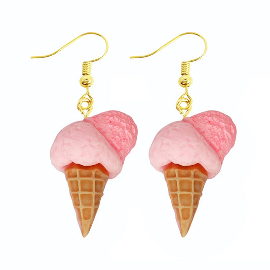 Strawberry Ice Cream Funny Cute Resin Food Drop Earrings Women Creativity