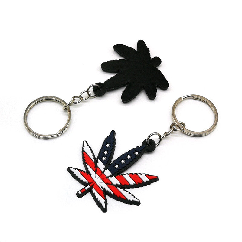 6 Styles PVC Green Leaf Vibes Hemp Leaf Style Keychain Car Keyring Cartoon