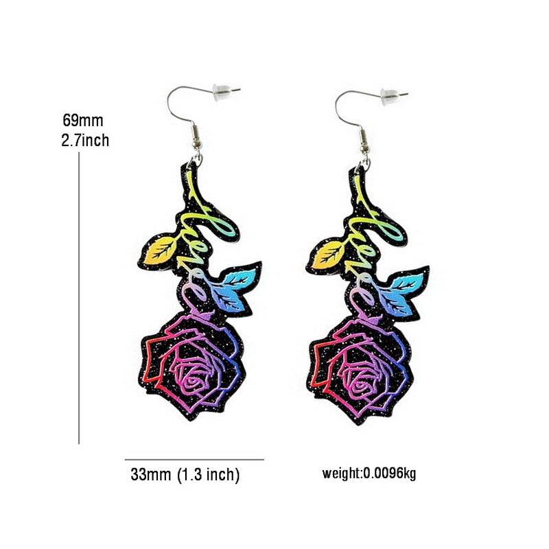 Laser Cut Floral Flower Rose love Dangle Earrings Women Girl Fashion Trendy