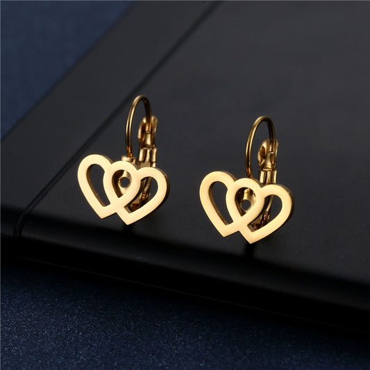 Two Heart Mini Small Stud Earrings Stainless Steel Women Party Gifts Charms